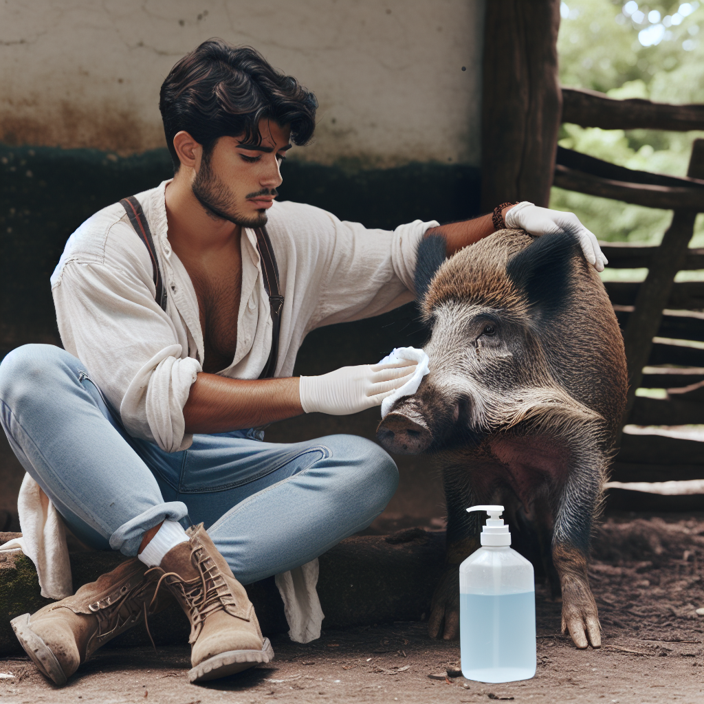 Làm sạch vết thương hở heo rừng tránh nhiễm trùng