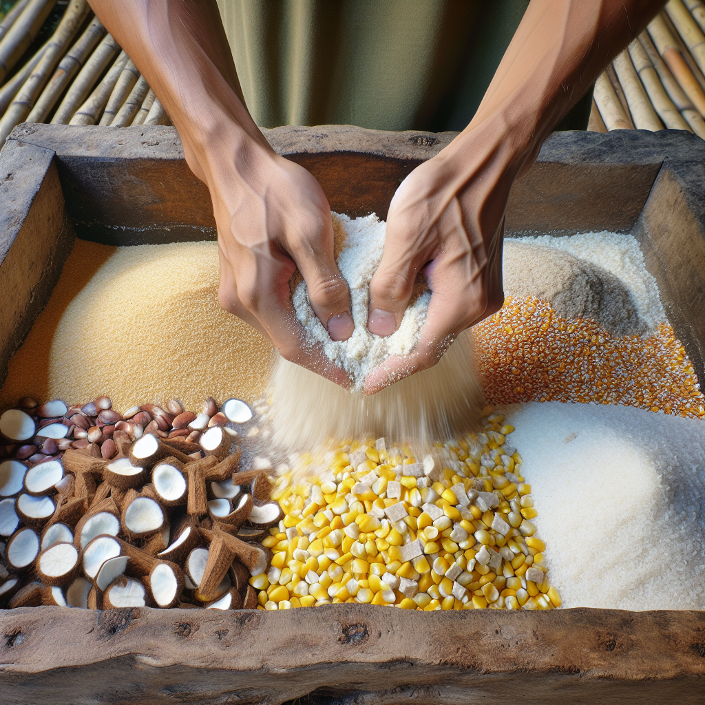 Phối trộn thức ăn cho heo rừng bằng cám gạo, ngô và sắn